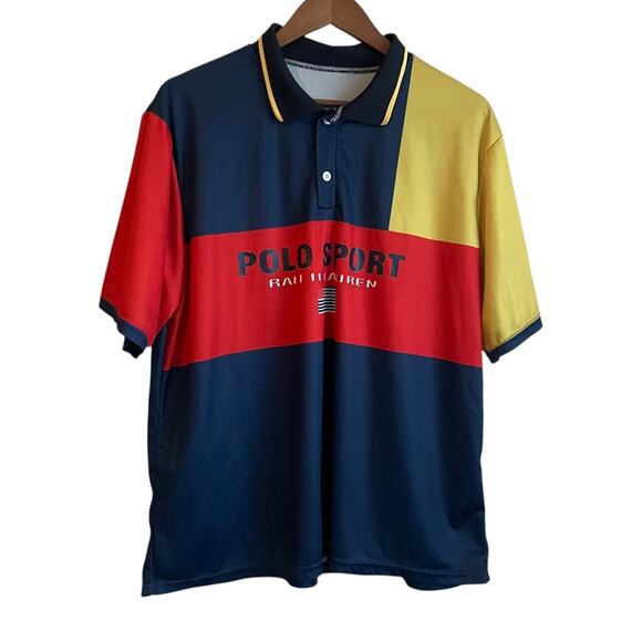 Ralph Lauren Polo Sport Mens Polo Shirt Color Block Logo Sport Soccer Athlete - Picture 1 of 9